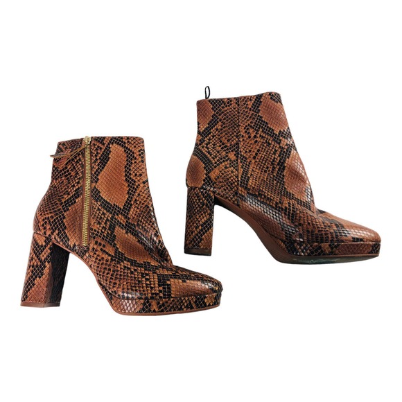 3734 Divided by H&M Womens Brown Faux Leather Snake Embossed Boots Zip 40 8.5 - Picture 2 of 7